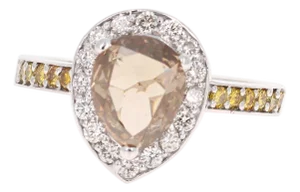 2.68 Carat Champagne Yellow Diamond 18 Karat White Gold Ring, Size 7