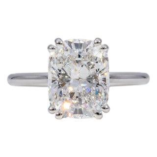 3Ct Lab Grown Diamond Ring With Blue Sapphire Accent in Solid 14 Gold, 10x8mm, Size 6.75 For Sale
