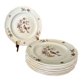 French Dinner Plates with Peacock Pattern / Iron Earth / Ironstone from Sarreguemines, 1900s, Set of 6 For Sale