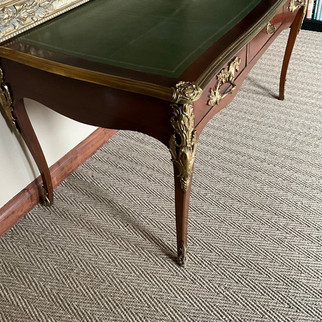 Desk Mounted Bureau Plat. French, Louis XV Revival Style,green Leather Surface With Gold Tooling For Sale - Image 6 of 11