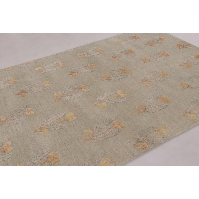 Modern Rug & Kilim’s Block Print Rug With Ochre and Beige Wildflower Florals For Sale - Image 3 of 10