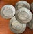 Boho Chic S/6 Vintage Mackenzie Childs Enamel Marble Patterned Chargers/Dinner Plates For Sale - Image 3 of 7