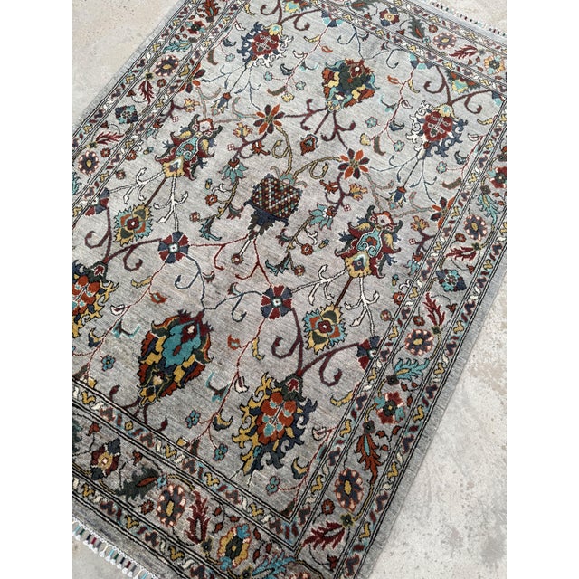 Ziegler Design Area Rug, Hand-Knotted Wool, Floral, 5x7, Silver & Teal For Sale - Image 12 of 12