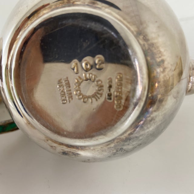 Mid 20th Century Los Castillo Taxco Silverplate Sugar & Creamer With Stone Inlay- 2 Pieces For Sale - Image 10 of 12