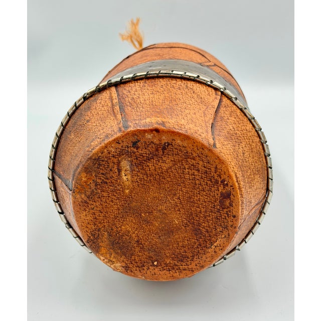Mexican Folk-Art Mexican Hand-Tooled Leather and Tin Wrapped Bud Vase Southwestern Decor For Sale - Image 3 of 7