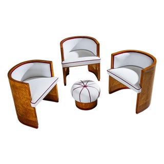 Art Deco Armchairs with Pouf, probably Italy For Sale