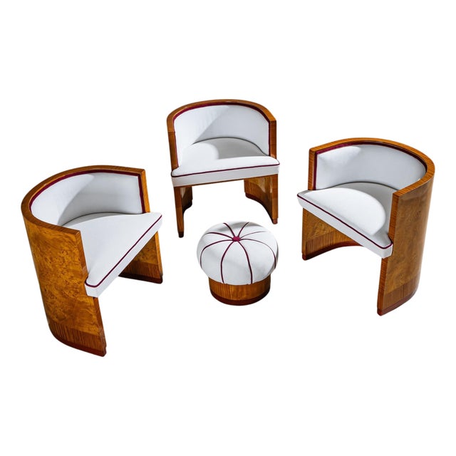 Art Deco Armchairs with Pouf, probably Italy For Sale