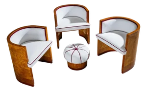 Art Deco Armchairs with Pouf, probably Italy