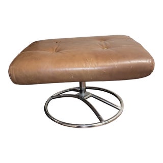 Danish Modern Ekornes Stressless Chrome Leather Ottoman For Sale