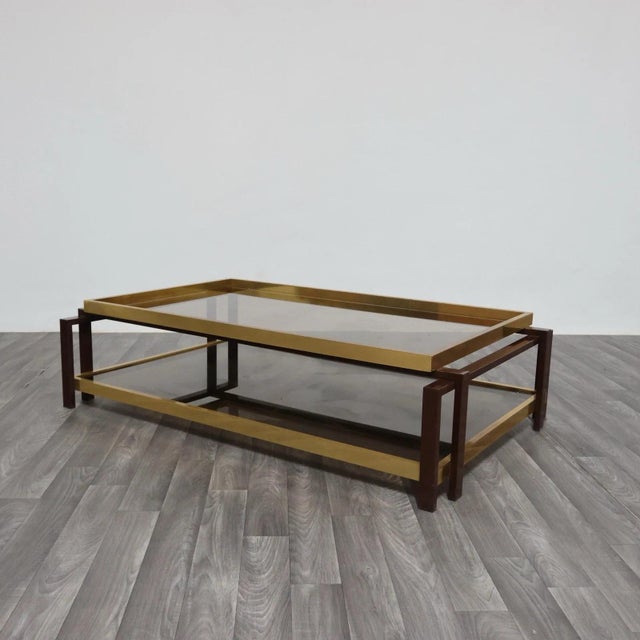 Hollywood Regency Geometric Brass and Glass Coffee Table, 1970s For Sale - Image 10 of 15