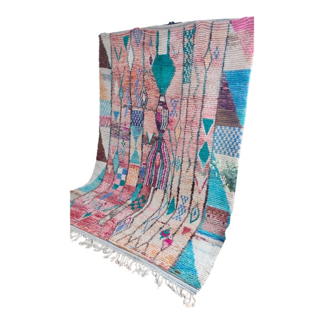 Contemporary Rose Clay Patchwork Wool Moroccan Rug For Sale