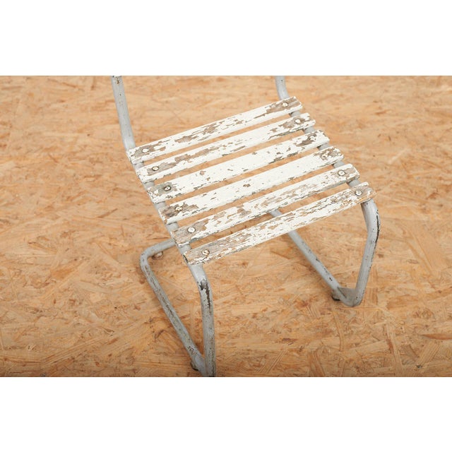 Wood Children's Chair with Galvanized Tubular Steel Frame and White-Painted Wooden Slats, 1930s For Sale - Image 7 of 12
