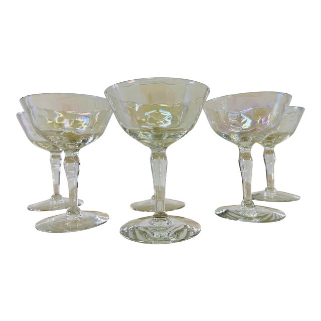 Vintage 1960s Iridescent Glass Coupes, Set of 6 For Sale