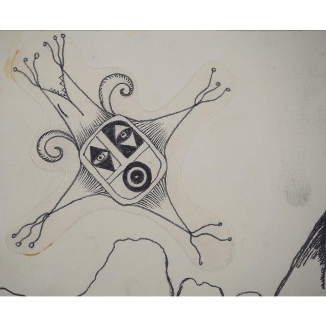 Jean-claude silbermann (1935) surrealist mask, 1964 original ink drawing signed in pencil at the bottom on thick paper 12...