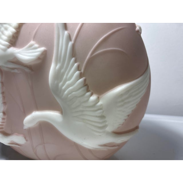 Pink Stunning Phoenix Glass Flying Geese Cameo Vase Raised Relief Geese Flying White Pink Art Deco For Sale - Image 8 of 9