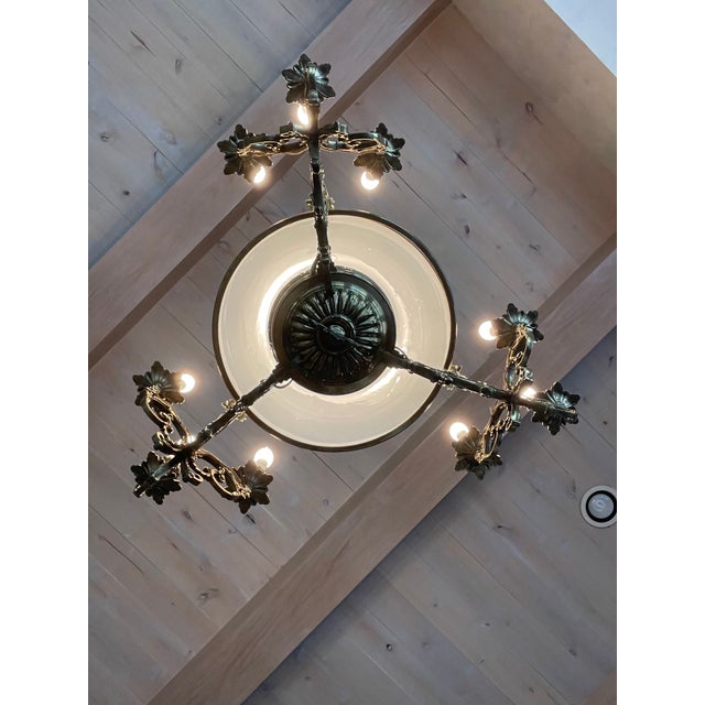 Late 19th Century 1890's French Large Blue & Brass Chandelier For Sale - Image 5 of 13