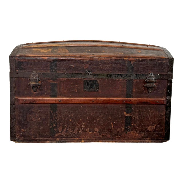 Antique Wood Humpback Steamer Trunk For Sale