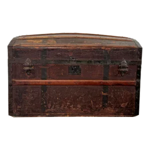 Antique Wood Humpback Steamer Trunk