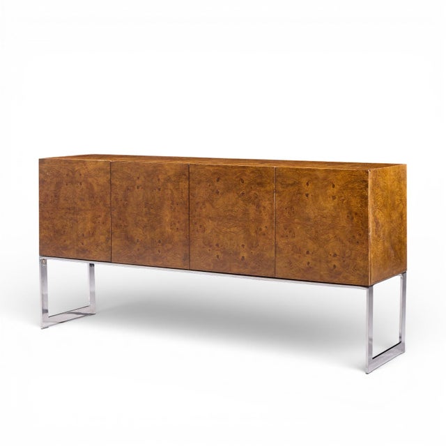 Mid-Century Modern Milo Baughman for Thayer Coggin Mid Century Burlwood and Chrome Credenza For Sale - Image 3 of 10