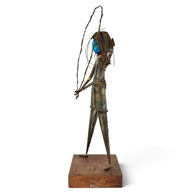 1960s 1960s Harold Einhorn MCM Brutalist Sculpture 20.5" Glass Metal Girl Skipping Rope For Sale - Image 5 of 15
