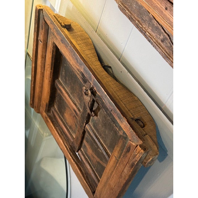 Wood Antique Primitive Architectural Window Cover Element With Hardware For Sale - Image 7 of 9
