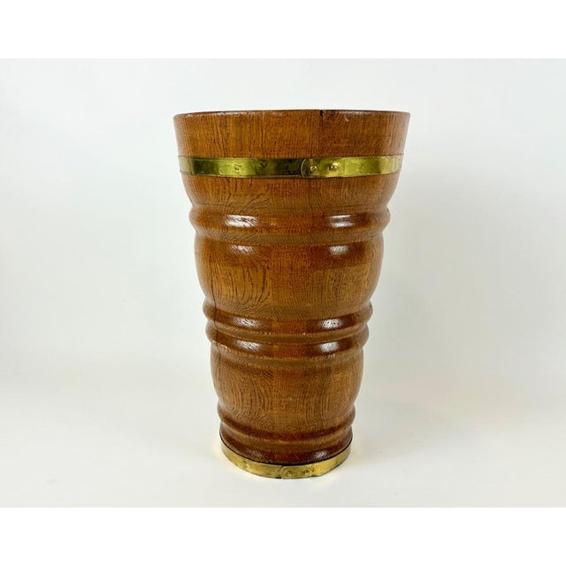 Wood Vintage Oak and Brass Umbrella Stand, 1960s For Sale - Image 7 of 11