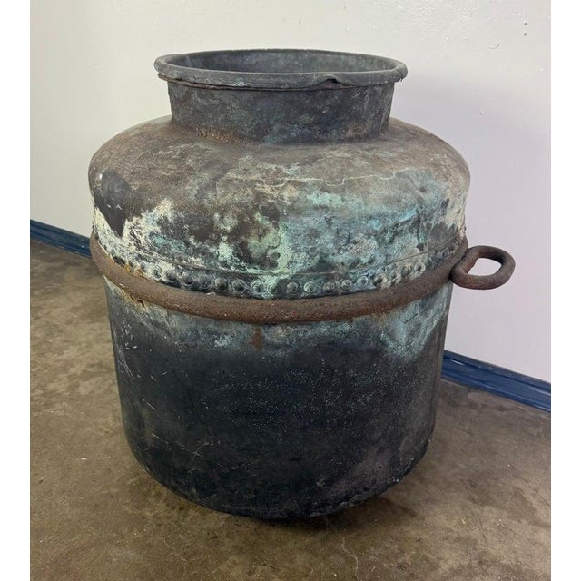 Metal Antique Copper Storage Vessel With Verdigris Patina, 19th Century For Sale - Image 7 of 12