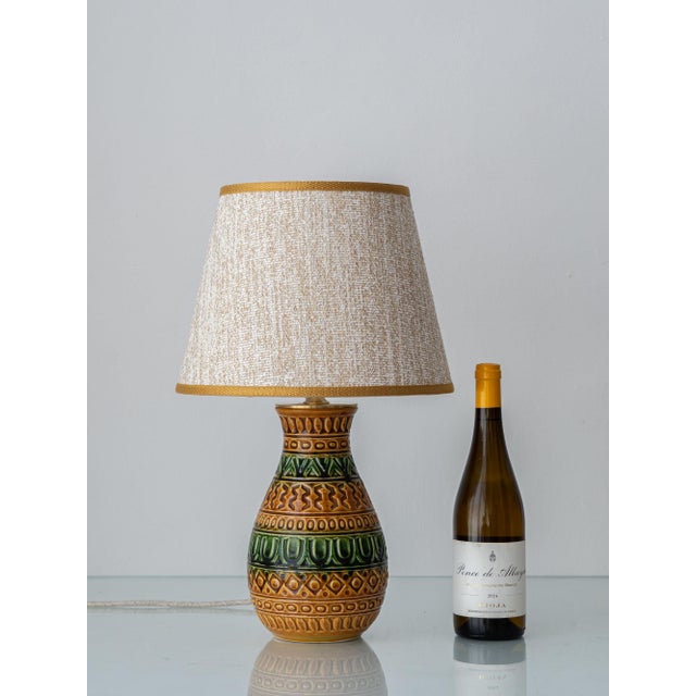 Boho Chic Mustard and Green Ceramic Table Lamp from Bay Keramik, West Germany, 1960s For Sale - Image 3 of 7