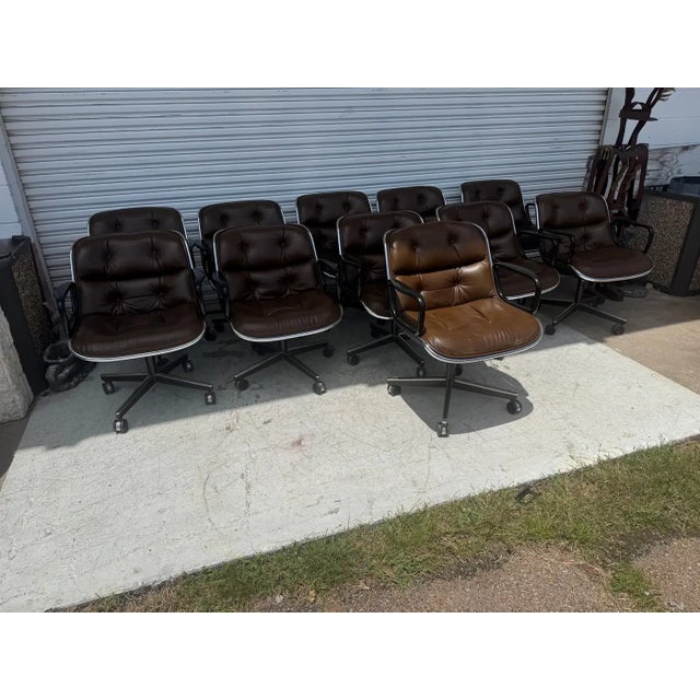 Metal 11 Executive Armchairs by Charles Pollock for Knoll Brown Leather For Sale - Image 7 of 9