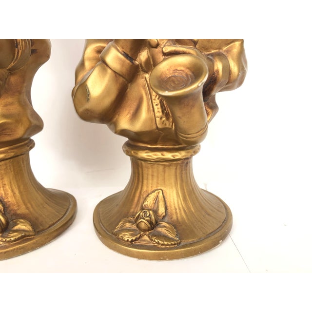 J Kendrick 1971 Universal Statuary Musician & Critic Children Pair Resin 10.25" For Sale - Image 4 of 12