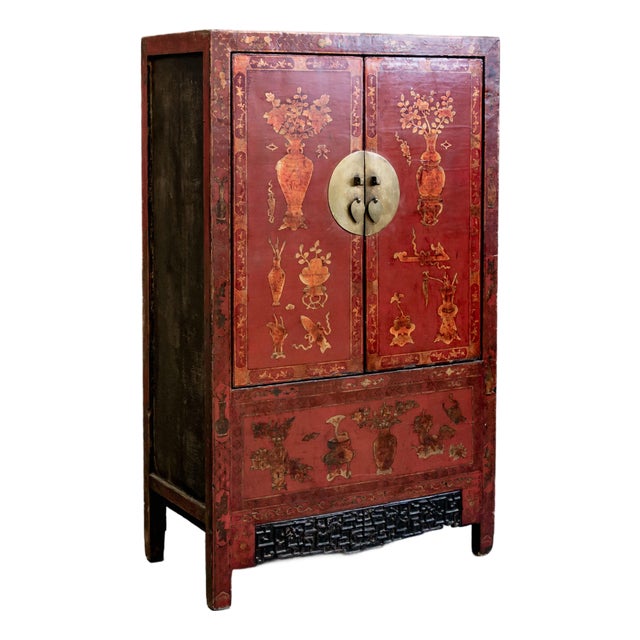 Painted Antique Chinese Two Door Lacquered Cabinet From the Early 19th Century. For Sale