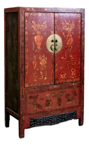 Painted Antique Chinese Two Door Lacquered Cabinet From the Early 19th Century.