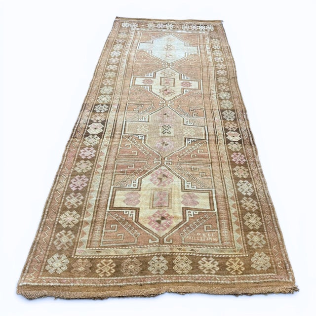 Vintage Kars Runner | Geometric Medallions in Warm Neutrals | 5x13 For Sale - Image 4 of 4