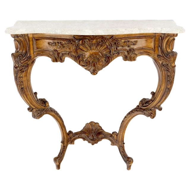 Mid-Century Modern Very Fine Carved Beige Marble Top Italian Console Hall Table For Sale - Image 3 of 8
