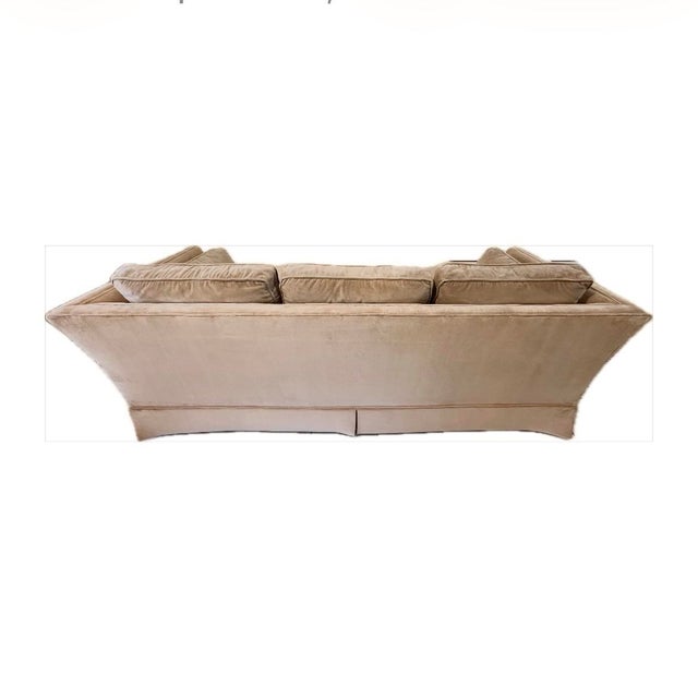 Vintage MCM Baker Furniture Sand Velvet Tuxedo Sofa For Sale - Image 6 of 8