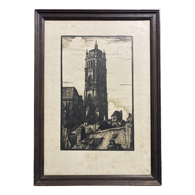Jean Ferrieu, Rodez Cathedral, 1950s, Paper, Framed For Sale