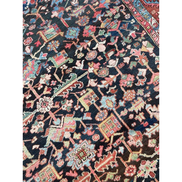 1920s NORTHWEST PERSIAN HERIZ VILLAGE CARPET Century Old Indigo-Ground Organic Wool & Dyes 8.9 x 11.9 For Sale - Image 10 of 17