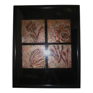 Copper Color Metal Repousse Style Flowers in a Shadow Box For Sale