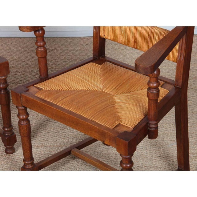 Wood Oak Straw-Seated Armchairs, 1950s, Set of 2 For Sale - Image 7 of 8