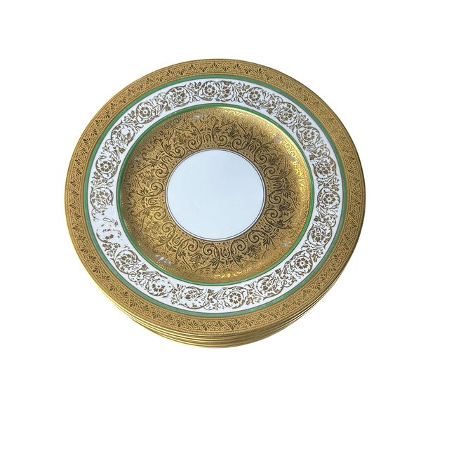 Hollywood Regency Late 19th Century Bavarian Gold Encrusted Dinner Plates - Set of 8 For Sale - Image 3 of 14
