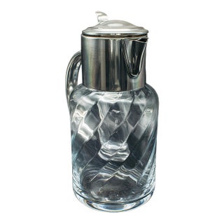 Tall Vintage Lemonade Pitcher, English, Glass, Cordial Cooler Jug, Mid Century For Sale