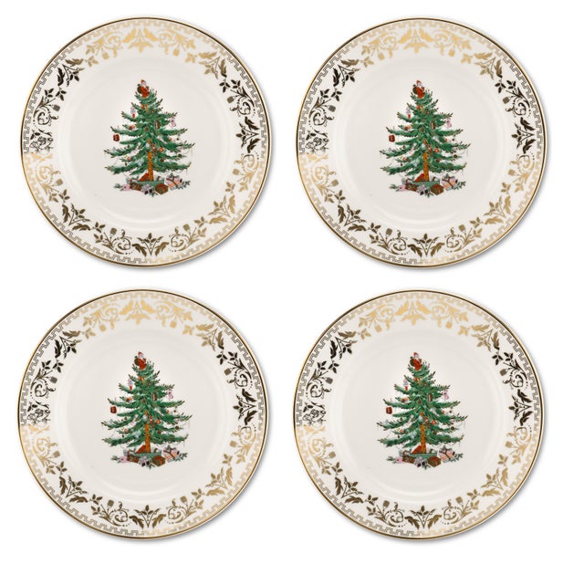 Ceramic Spode Christmas Tree Gold Salad Plate 8" - Set of 4 For Sale - Image 7 of 7