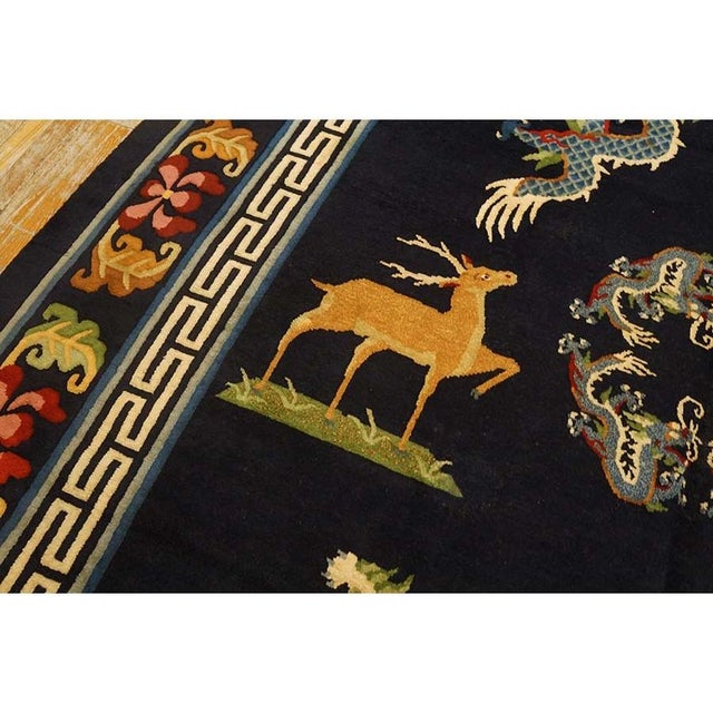 1940s Blue Animals Classic Greek Antique Chinese Tibetan Handknotted Wool Rug For Sale - Image 4 of 8