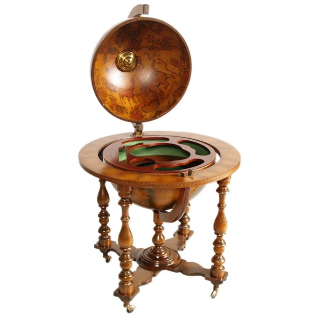 Wood Italian Cocktail Bar Cart on Decorated World Map, 1950s For Sale - Image 7 of 12