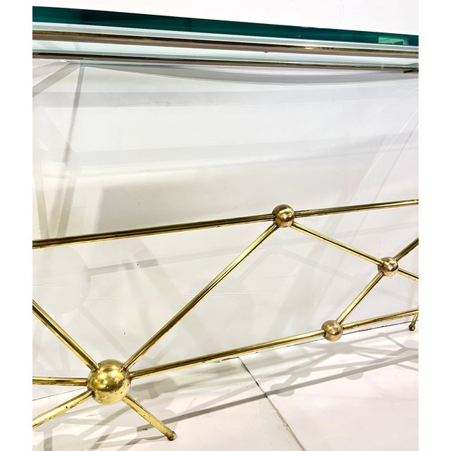 Italian Modern Atomic Planet Design Slim Asymmetrical Brass Sphere Console Table For Sale - Image 13 of 18