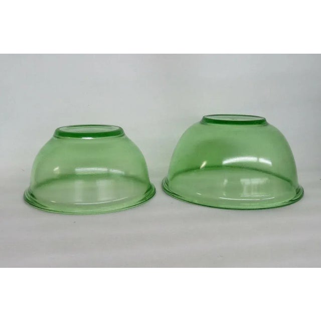 Hazel Atlas Green Uranium Depression Glass Set of 2 Nesting Mixing Bowls For Sale - Image 9 of 11