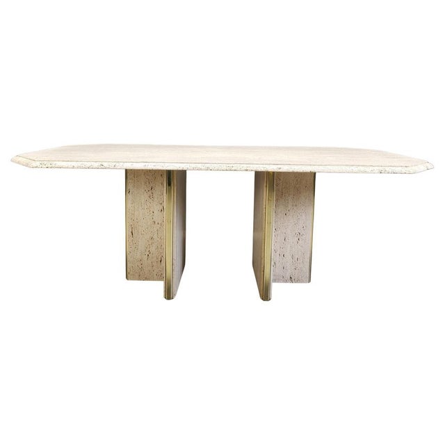 Vintage Italian Travertine and Brass Dining Table, 1970s For Sale - Image 14 of 14