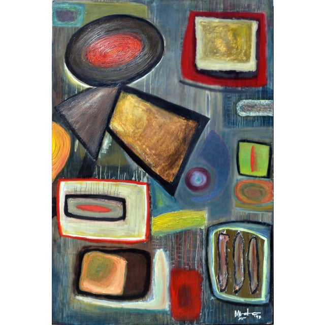 1990s Michael Mercado "The Three Peppers" Abstract Oil on Masonite 1993 For Sale - Image 5 of 5