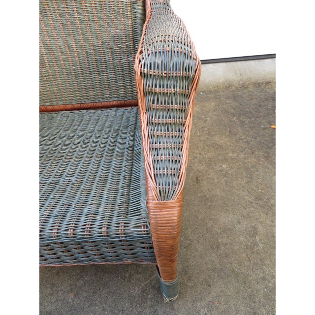 Wood Vintage Palecek Wicker Rattan Wingback Chair ~ Victorian Style ~ Throne Armchair For Sale - Image 7 of 17