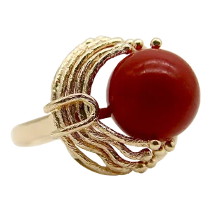 Vintage 14k Gold Freeform Sardinian Coral Sphere Ring Size 5